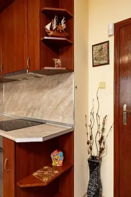 a kitchen with a counter top and a vase at Comfort Corner - 1BD with Balcony by Flat Mаnager in Plovdiv