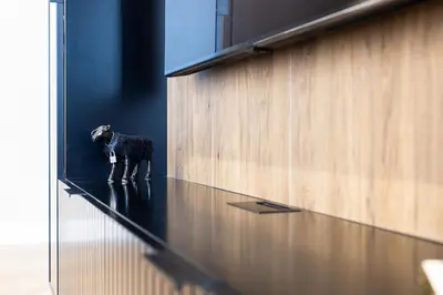 a figurine of a dog standing in a hallway at Art Retreat Zaimov in Sofia