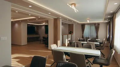 a conference room with a table and chairs at Къща за гости Станковата къща in Belchin