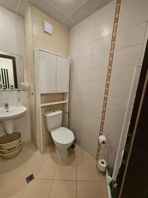 a small bathroom with a toilet and a sink at Charming Apartment Borovets Gardens D16 in Samokov
