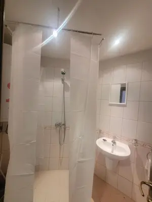 a bathroom with a shower and a sink at Ramada2 Alexander Services Apartments in Bansko
