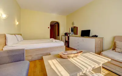 a living room with two beds and a couch at Hotel Borovets Palace in Borovets