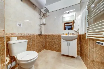 a bathroom with a toilet and a sink at Top floor Ski-In Stay in Pamporovo