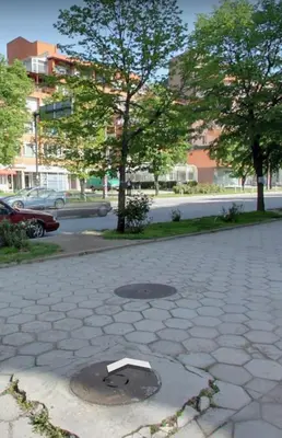 a manhole cover on a city street with a tree at Cozy apartment Alba with two bedrooms! in Blagoevgrad