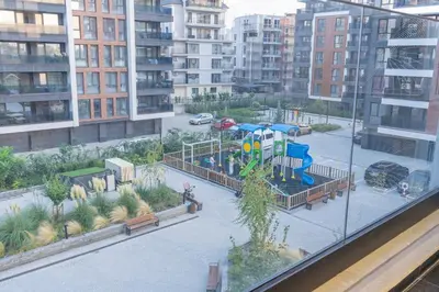 an aerial view of a playground in a city at Luxury & Modern Apartment - Rowing Canal Plovdiv in Plovdiv