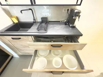 a kitchen with a sink and a mixer on a counter at Sofia 3-Bedroom Mountain Family Apartment with Free Parking in Sofia