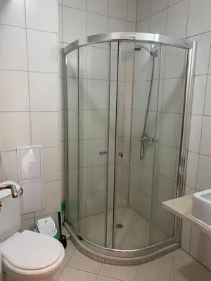 a shower in a bathroom with a toilet and a sink at Cedar Lodge Apartament - Gondola in Bansko