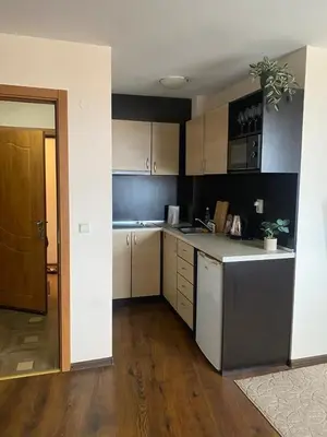 a kitchen with a sink and a counter top at Comfortable and affordable big studio in Bansko