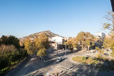 a view of a city street with a mountain at Panoramic View Cozy 1BR Apartment in Plovdiv