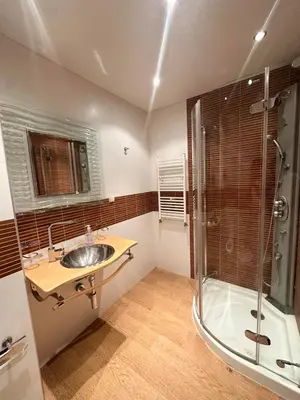 a bathroom with a sink and a shower at Flower garden in Lozenetz by 7th Sence in Sofia