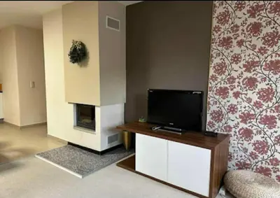 a living room with a tv and a fireplace at Green Point Apartment A18 in Pamporovo