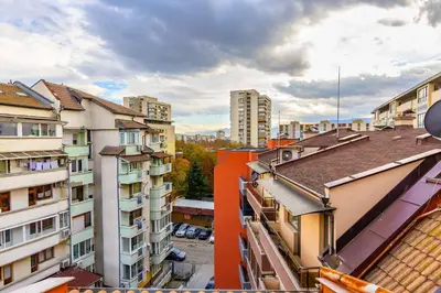 an aerial view of a city with tall buildings at Top-Floor Flat with Balcony by Flat Manаger in Plovdiv