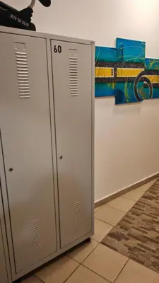 two metal lockers in a room with a painting at Mountain View Studio Borovets Hills A60 in Borovets