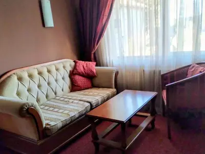 a living room with a couch and a table at хотел София in Bansko