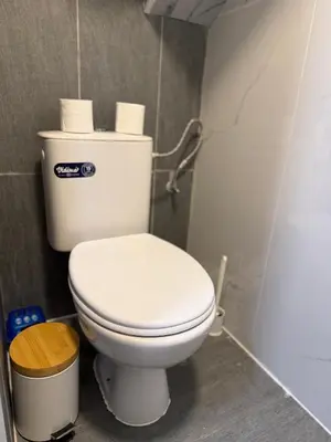 a bathroom with a toilet with two rolls of toilet paper at Botev MiniHub Hub 2 Modern Studio at Botev 88 in Sofia