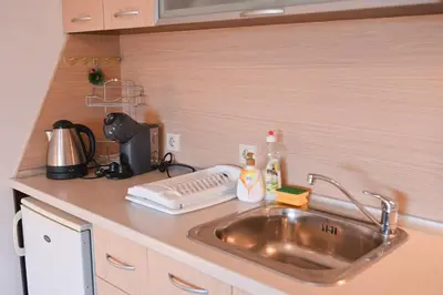 a kitchen counter with a sink and a mixer at Aspen Resort Studio Cozy & Fully Equipped by Flat Manаger in Bansko