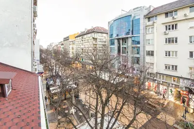 an overhead view of a city with tall buildings at 1 BR Wine Journey in Sofia