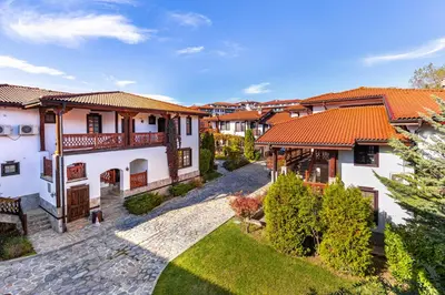 an aerial view of a house with a courtyard at Vacation Apartment in Starosel complex in Starosel