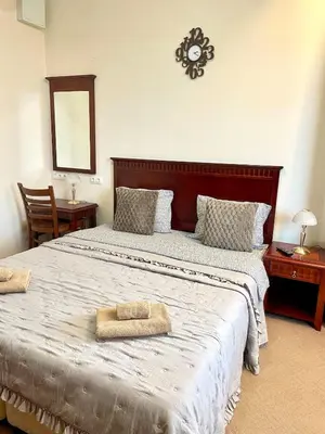 a bedroom with a large bed with two towels on it at Cozy 1BR next to the Gondola by SI Stay in Bansko