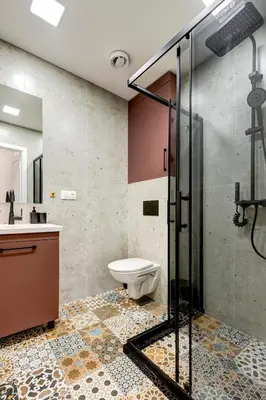 a bathroom with a toilet and a glass shower at Newly Renovated Comfortable First-Floor Stay in Sofia