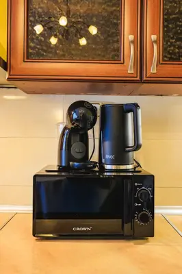 a coffee maker sitting on top of a microwave at Fantasy in Bansko