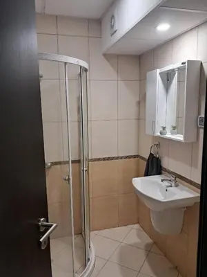 a bathroom with a shower and a sink at Apartment Kapina in Pamporovo