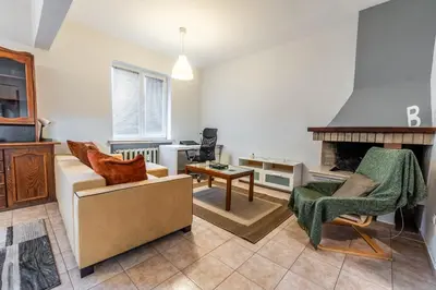 a living room with a couch and a fireplace at Gurko Finest in Sofia