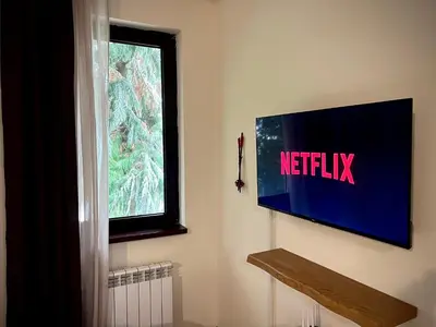 a television on a wall next to a window at Elite Apartments Flora Residence in Borovets