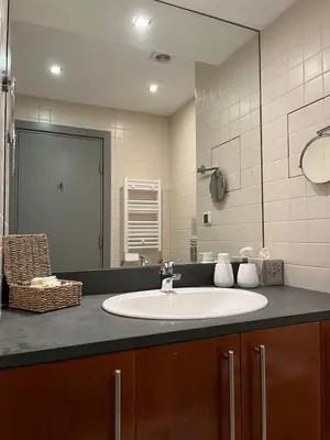 a bathroom with a sink and a mirror at Rilets Studio in Borovets
