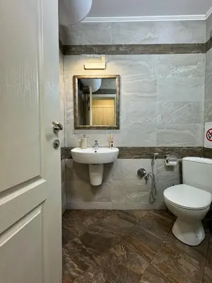a bathroom with a white toilet and a sink at Top Centre Plovdiv Apartment for 4 Guests & Parking in Plovdiv