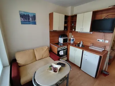 a small living room with a couch and a table at Sunny Studio Eagle Rock in Beli Iskar