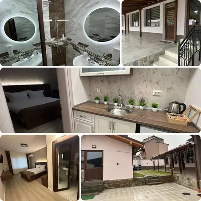 a collage of photos of a bathroom and a house at Алтъна Калофер in Kalofer