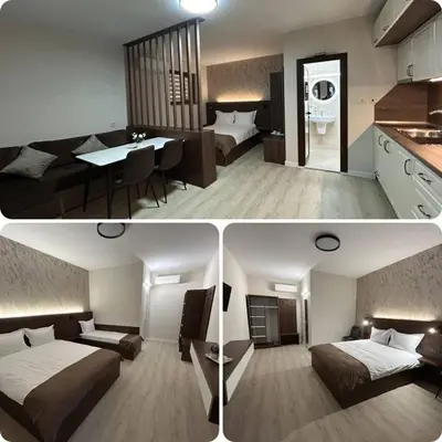 two pictures of a bedroom and a hotel room at Алтъна Калофер in Kalofer
