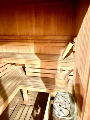an overhead view of a sauna with a bucket at The Mountain Hug 1BR by SI Stay in Bansko
