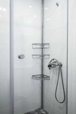 a shower with a glass door with a net in it at Sunny & Modern 1BR Apartment in Sofia