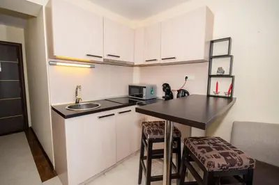 a small kitchen with a sink and a counter top at Private Ap in Perun Lodge Ski Escape & Spa in Bansko