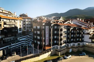 a view of a city with buildings and cars at Private Studio in Royal Park in Bansko