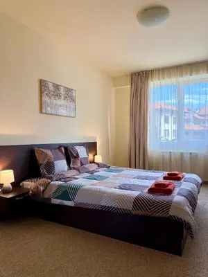 a bedroom with a large bed and a window at Gino's place 2 Home2Host in Bansko