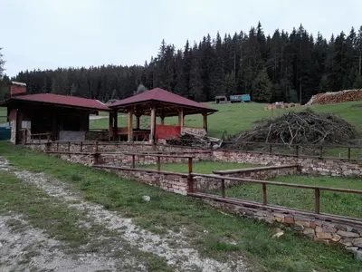 a building with a pavilion in the middle of a field at Daisy Forest in Borino