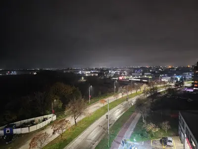 a view of a city at night at Desitas home in Plovdiv