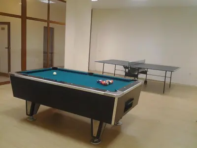 a pool table with a ball in a room at Predela Apartments with Spa in Bansko