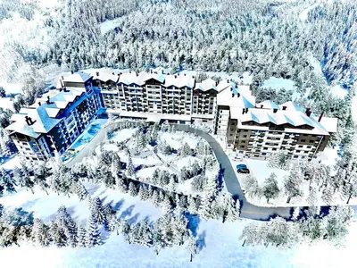 an aerial view of a resort in the snow at Borovets luxury studio in Samokov