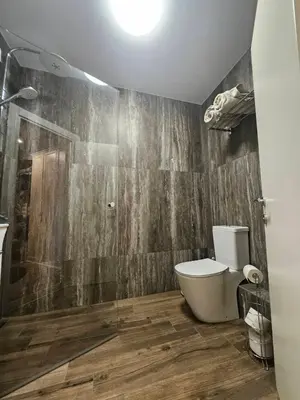 a bathroom with a toilet and a shower at Iglika 2, A13 & A14 in Borovets