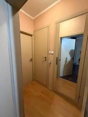 a hallway with a door and a mirror at Abdovica House in Sofia