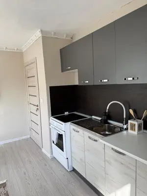 a kitchen with a sink and a stove top oven at The Walnut Nest in Sapareva Banya