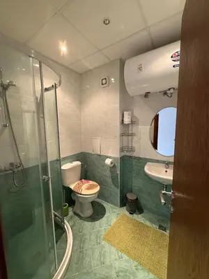 a bathroom with a shower and a toilet and a sink at Pirin Sense Apartment Home2Host in Bansko
