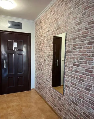 a brick wall with a mirror and two doors at Flower home 2 in Sofia