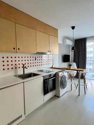 a kitchen with a sink and a washing machine at Flower home 5 in Sofia