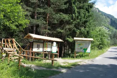 a bus stop on the side of a road at The Stone Villa in Beli Iskar
