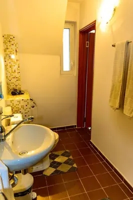 a bathroom with a sink and a toilet at Apartment Leonardo Da Vinci in Plovdiv